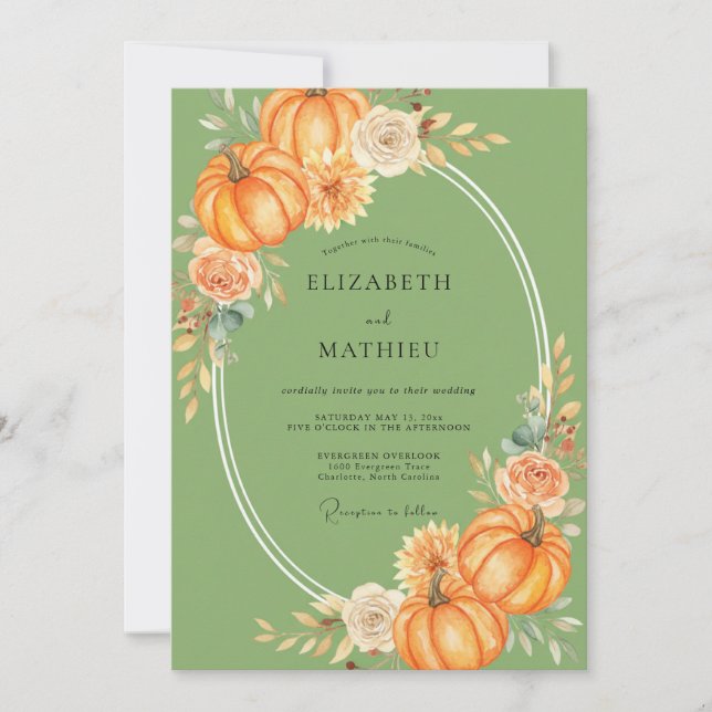 Invitation Mariage d'automne à la citrouille de mousse (Devant)