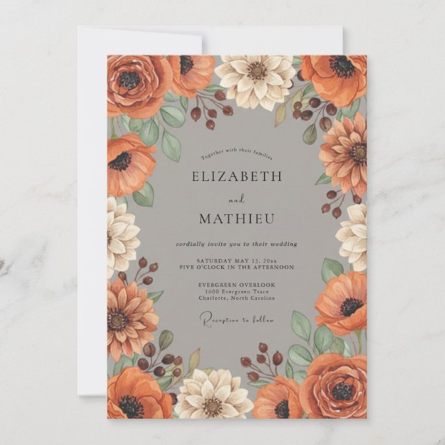 Invitation Mariage d'automne à la fleur de terre cuite (Devant)