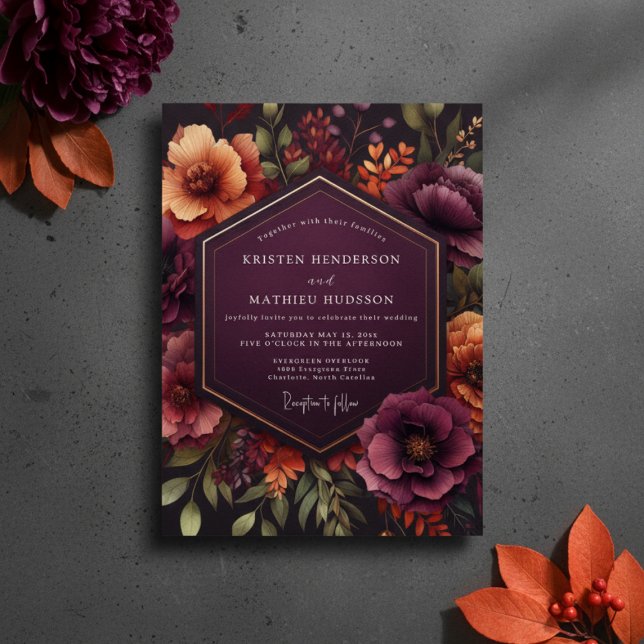 Invitation Mariage d'automne à la floraison de Bourgogne (Créateur téléchargé)