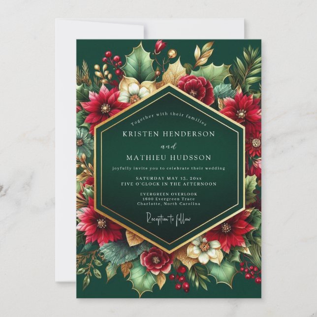 Invitation Mariage d'automne à la florale émeraude profonde (Devant)