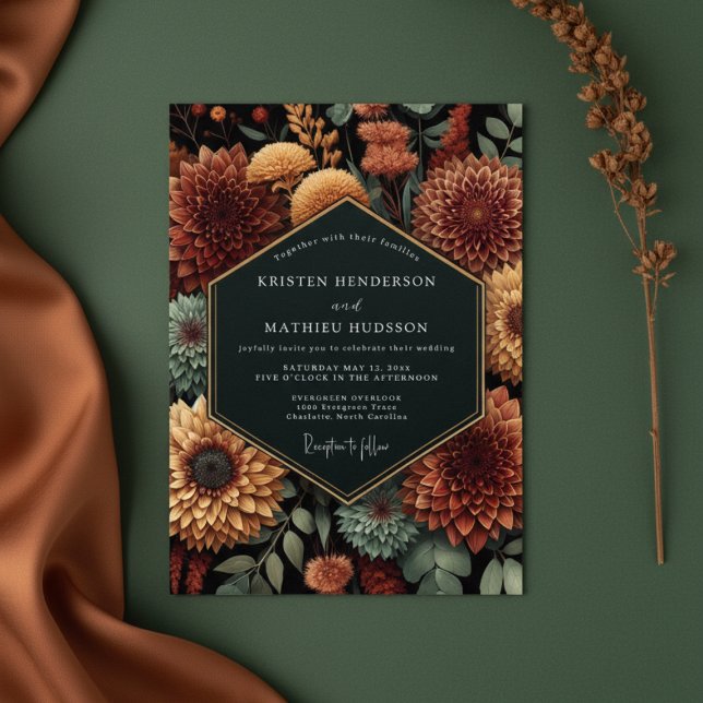 Invitation Mariage d'automne à la florale Sienne profonde (Créateur téléchargé)