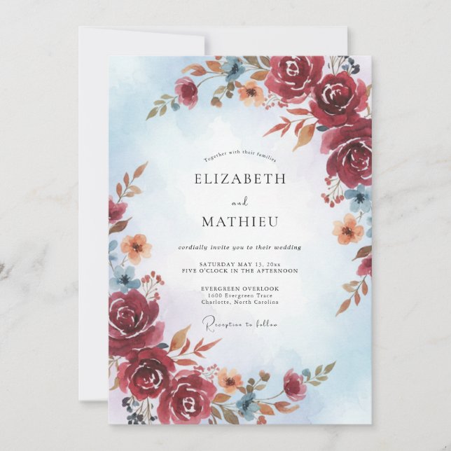 Invitation Mariage d'automne à l'aquarelle de Bourgogne (Devant)