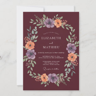 Invitation Mariage d'automne Anémone Burgundy Humeur sombre