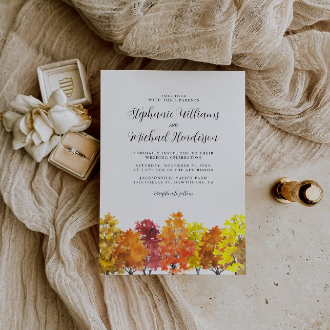 Invitation Mariage d'automne aquarelle bois (Créateur téléchargé)