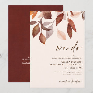 Invitation Mariage d'automne Aquarelle Feuilles Feuillage Rou