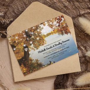 Invitation Mariage d'automne au lac rustique avec arbre