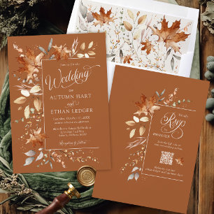 Invitation Mariage d'automne aux feuilles à l'aquarelle Terra