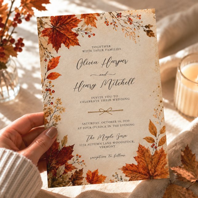 Invitation Mariage d'automne aux feuilles d'érable orange brû (Créateur téléchargé)