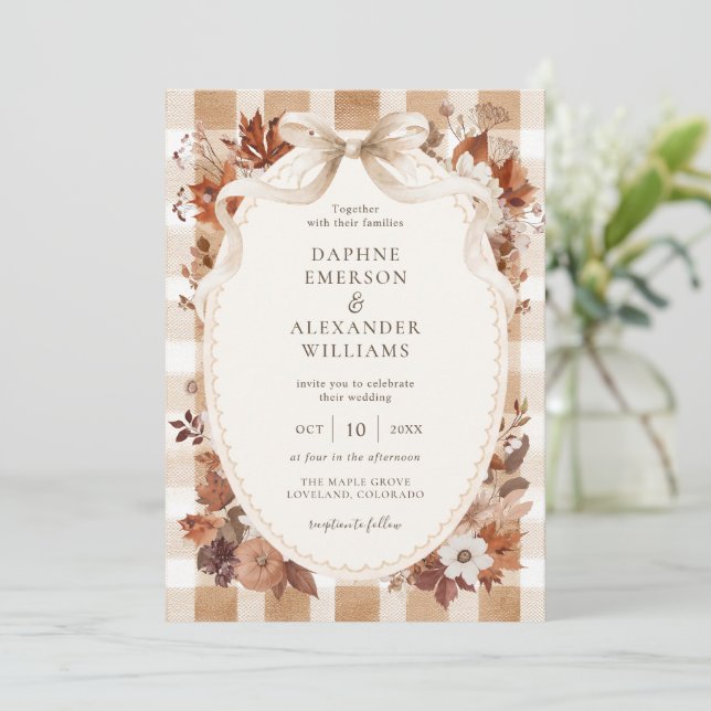 Invitation Mariage d'automne aux feuilles élégantes (Debout devant)