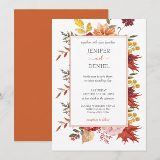 Invitation Mariage d'automne aux feuilles élégantes de l'auto