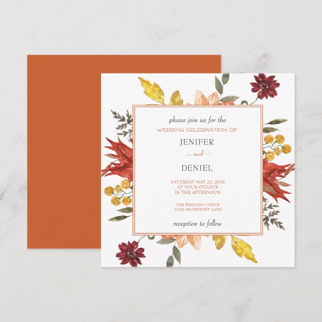 Invitation Mariage d'automne aux feuilles élégantes de l'auto (Devant / Derrière)