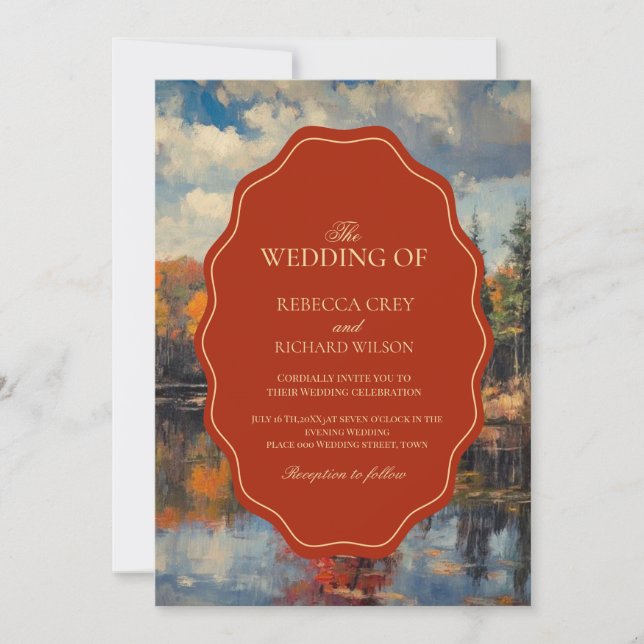 Invitation Mariage d'automne aux feuilles rouges élégantes  (Devant)