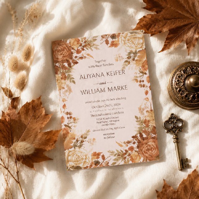 Invitation Mariage d'automne aux feuilles rustiques orange br (Créateur téléchargé)