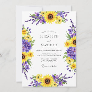 Invitation Mariage d'automne aux fleurs jaunes et violettes