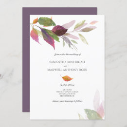 Invitation Mariage d'automne avec feuilles violettes