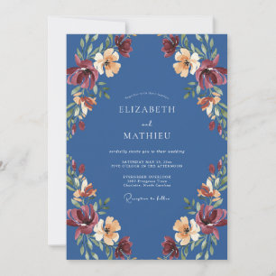 Invitation Mariage d'Automne Bleu Acier de Style Pictural