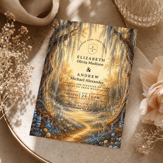 Invitation Mariage d'automne bleu élégant (Créateur téléchargé)