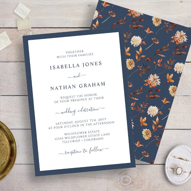 Invitation Mariage d'automne bleu marine (Navy Autumn Wedding Invitation
)