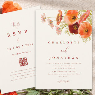 Invitation Mariage d'automne Bohème Orange Fleur Sauvage