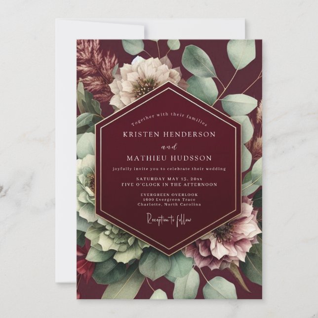 Invitation Mariage d'automne Bourguignon & Sauge de caractère (Devant)