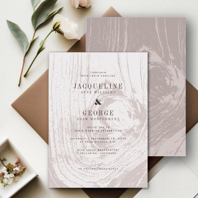 Invitation Mariage d'automne chic rustique moderne classique  (Classic Modern Rustic Tan/Taupe Woodgrain Chic Fall Wedding Invitation @ fatfatin_blue_knot)