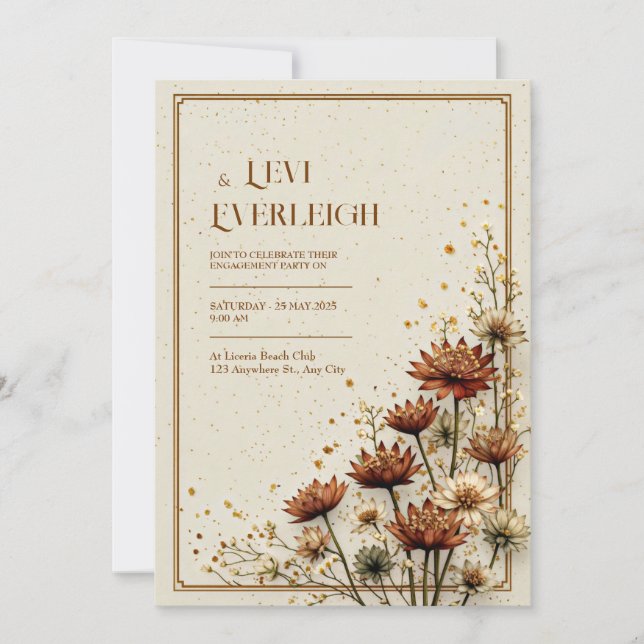 Invitation Mariage d'automne couleur crème Astrantia cuivre v (Devant)