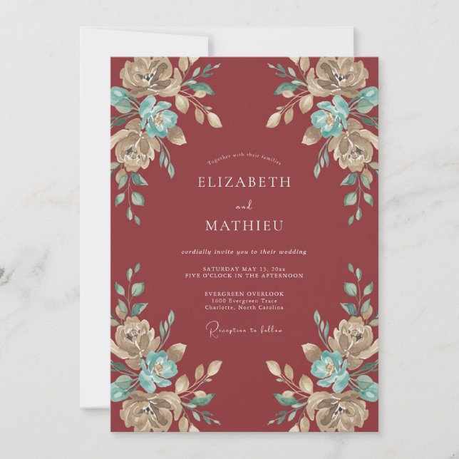Invitation Mariage d'automne cramoisi orné (Devant)