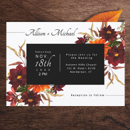 Invitation Mariage d'automne Dahlia Orange Brûlé Bourgogne