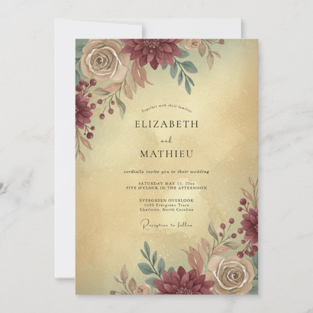 Invitation Mariage d'automne de Bourgogne vintage (Devant)