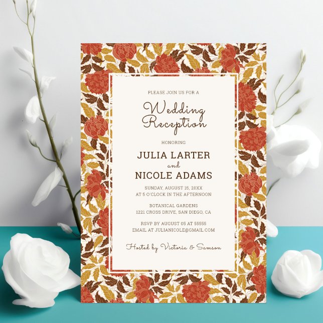 Invitation Mariage d'automne de réception de fleurs de pivoin (Créateur téléchargé)