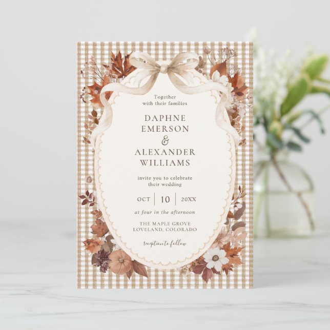 Invitation Mariage d'automne élégant en vichy (Debout devant)