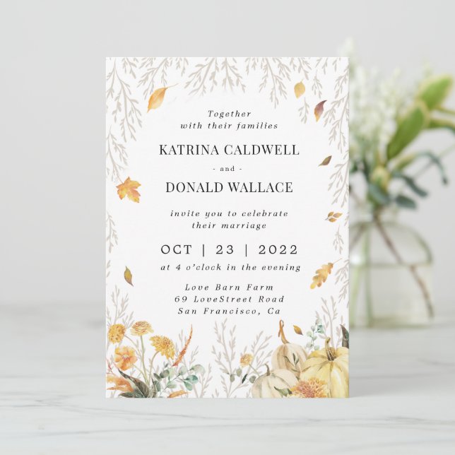 Invitation Mariage d'automne en chute (Debout devant)