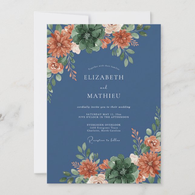Invitation Mariage d'automne en terre cuite florale (Devant)