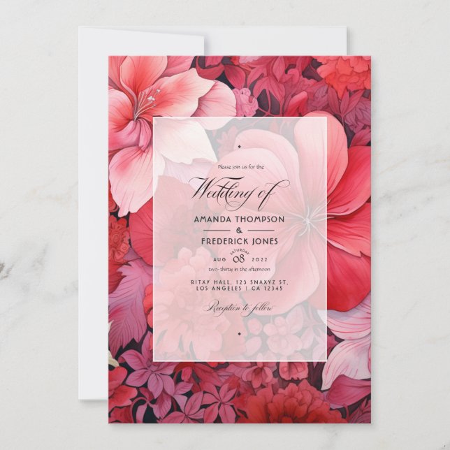 Invitation Mariage d'automne floral à dégradé rouge (Devant)