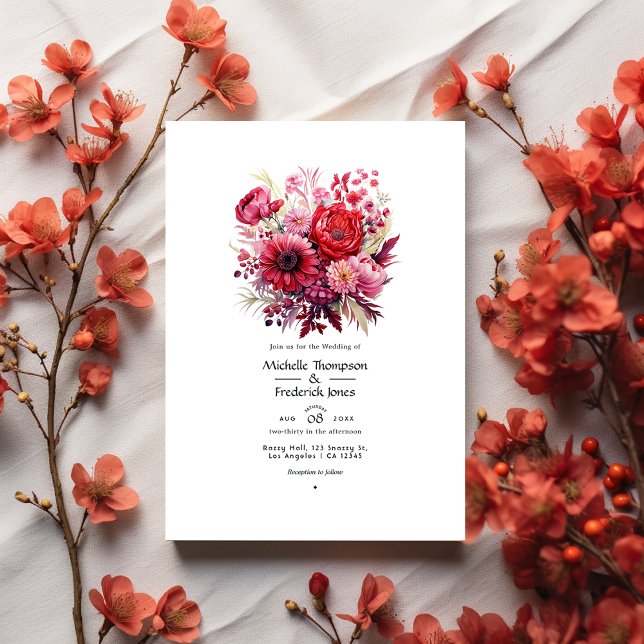 Invitation Mariage d'automne floral à dégradé rouge (Créateur téléchargé)