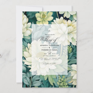 Invitation Mariage d'automne floral blanc cassé et vert chass