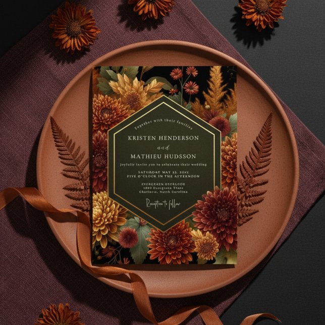 Invitation Mariage d'automne floral bordeaux profond (Créateur téléchargé)