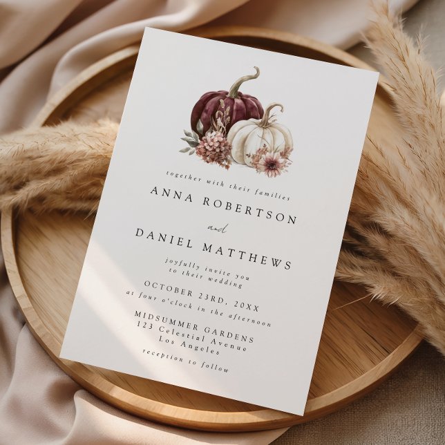 Invitation Mariage d'automne floral Bourgogne (Créateur téléchargé)