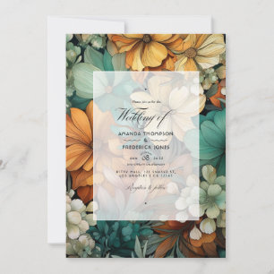 Invitation Mariage d'automne floral Brun doré et Vert pin