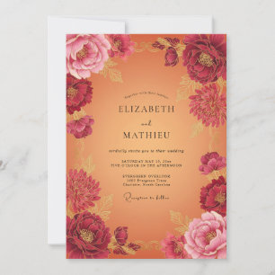 Invitation Mariage d'automne floral doré Bourgogne