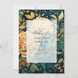 Invitation Mariage d'automne floral doré et à feuilles persis