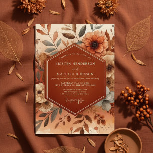 Invitation Mariage d'automne floral en terre cuite