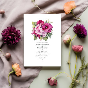 Invitation Mariage d'automne floral Magenta et Sauge