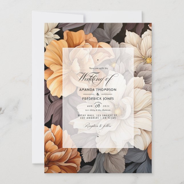 Invitation Mariage d'automne floral marron caramel et latte (Devant)