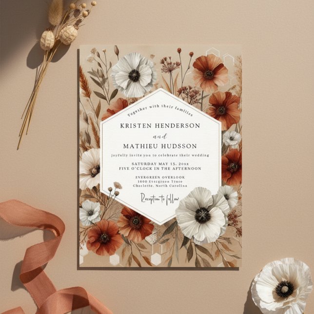 Invitation Mariage d'automne floral orange brûlé (Créateur téléchargé)