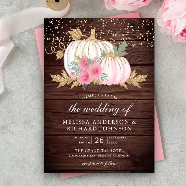 Invitation Mariage d'automne floral rustique en bois blanc ci (Créateur téléchargé)