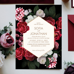 Invitation Mariage d'automne floral rustique noir moderne mar
