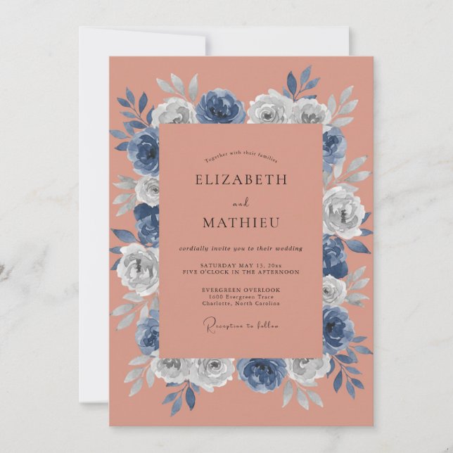 Invitation Mariage d'automne floral Terracotta Navy (Devant)