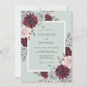 Invitation Mariage d'automne florissant au vert sauge de Bour