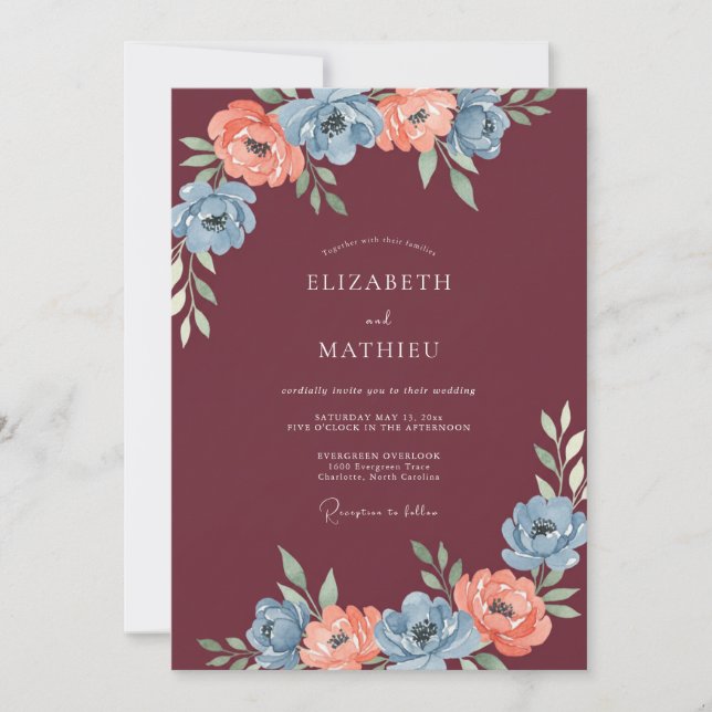 Invitation Mariage d'automne illustré en Bourgogne (Devant)
